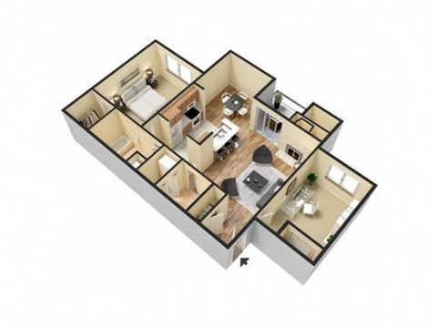 Floor plan for 2 beds, 1 bath, 904 sqft